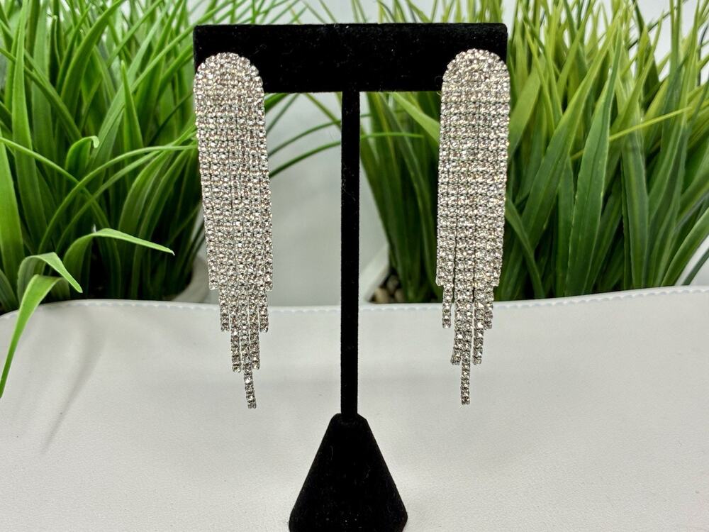 Pair of Clear Rhinestone Cascading Waterfall Pierced Post Earrings